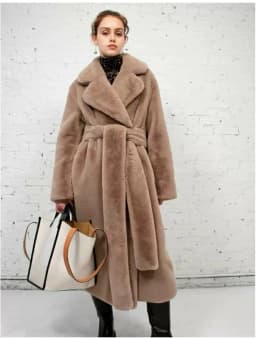 Women Lapel Luxury Lace Up Faux Fur Coat Chic Long Sleeve Fluffy Warm Loose Long Jacket Lady Winter Daily Highstreet Outerwears