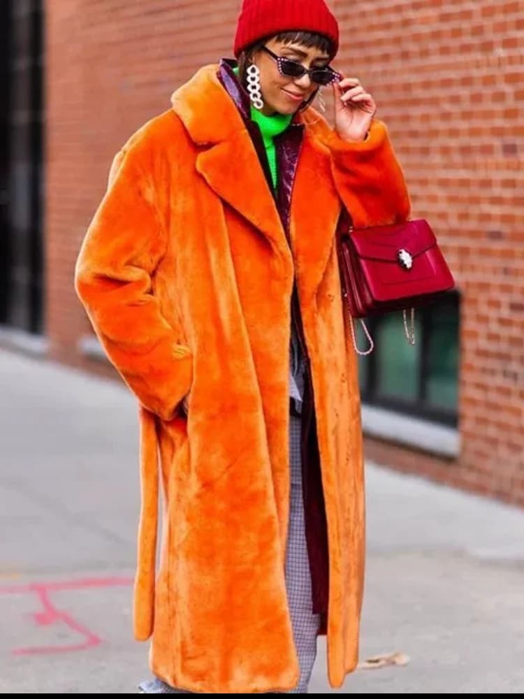 Women Lapel Luxury Lace Up Faux Fur Coat Chic Long Sleeve Fluffy Warm Loose Long Jacket Lady Winter Daily Highstreet Outerwears