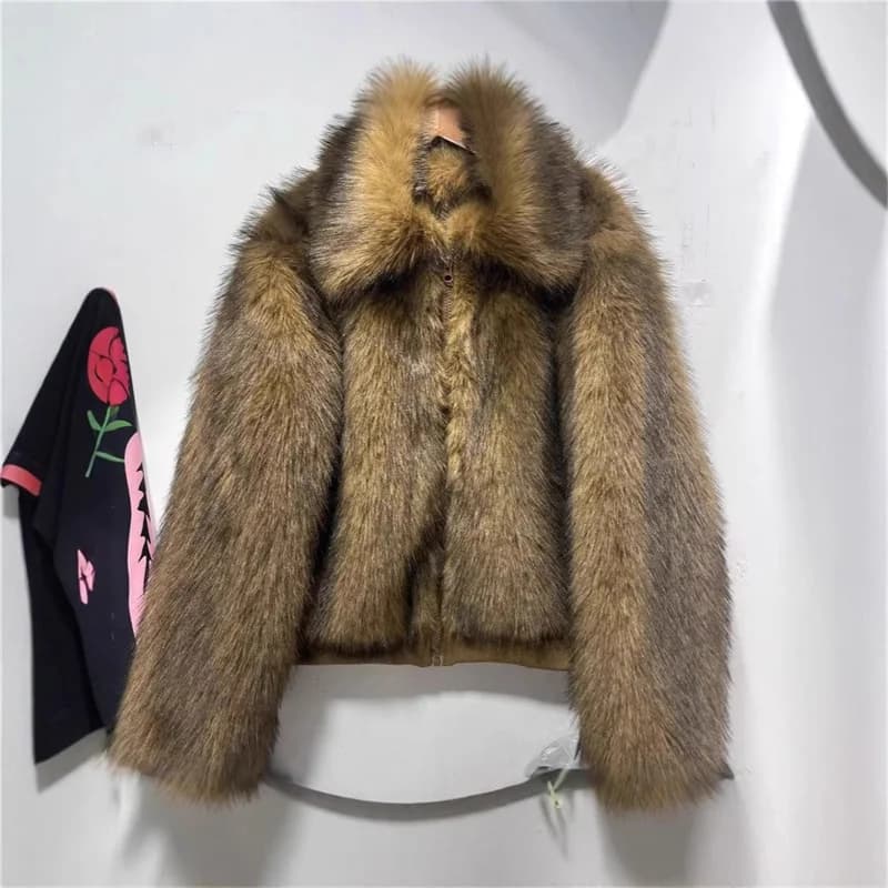 2025 Fashion Fox Fur Short Coat Women's Faux Fur Overcoat Winter Thicken Loose Jacket Streetwear Lady Zipper-up Fur Outerwear