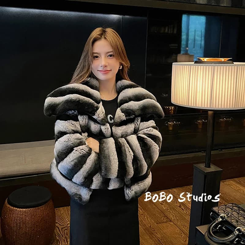 Fashion New Faux Fur Women Coat Elegant Lady Contrast Color Faux Rex Rabbit Fur Coats Winter Warm Long Sleeves
