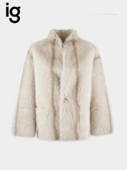 IG Women Cream White Reversible Stand Collar Single Button Mid-Length Coat, Patch Pockets, Winter Warm Elegant Casual Commute