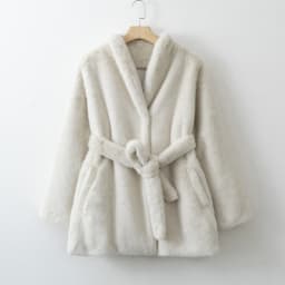 Women Shawl Collar Faux Fur Coat, Single‑Breasted Warm Fluffy Plush Jacket with Waist Belt, Elegant Autumn Winter Outerwear