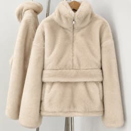 Aynaray 2026 Autumn Winter Women Faux Fur Sweatshirt Solid Brown Warm Oversized Pullover Long Sleeve Plush Fluffy Outwear Women