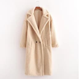 Winter Notched Collar Hairy Shaggy Faux Fur Long Teddy Coat Ivory Woman Shearling Fluffy X-Long Jackets Keep Warm Outerwear