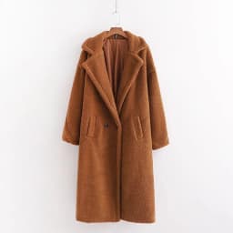 Winter Notched Collar Hairy Shaggy Faux Fur Long Teddy Coat Ivory Woman Shearling Fluffy X-Long Jackets Keep Warm Outerwear