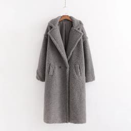 Winter Notched Collar Hairy Shaggy Faux Fur Long Teddy Coat Ivory Woman Shearling Fluffy X-Long Jackets Keep Warm Outerwear