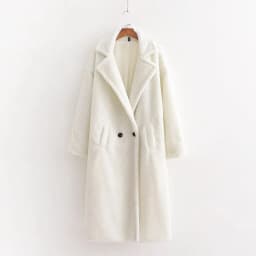 Winter Notched Collar Hairy Shaggy Faux Fur Long Teddy Coat Ivory Woman Shearling Fluffy X-Long Jackets Keep Warm Outerwear