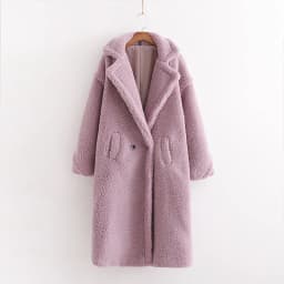 Winter Notched Collar Hairy Shaggy Faux Fur Long Teddy Coat Ivory Woman Shearling Fluffy X-Long Jackets Keep Warm Outerwear