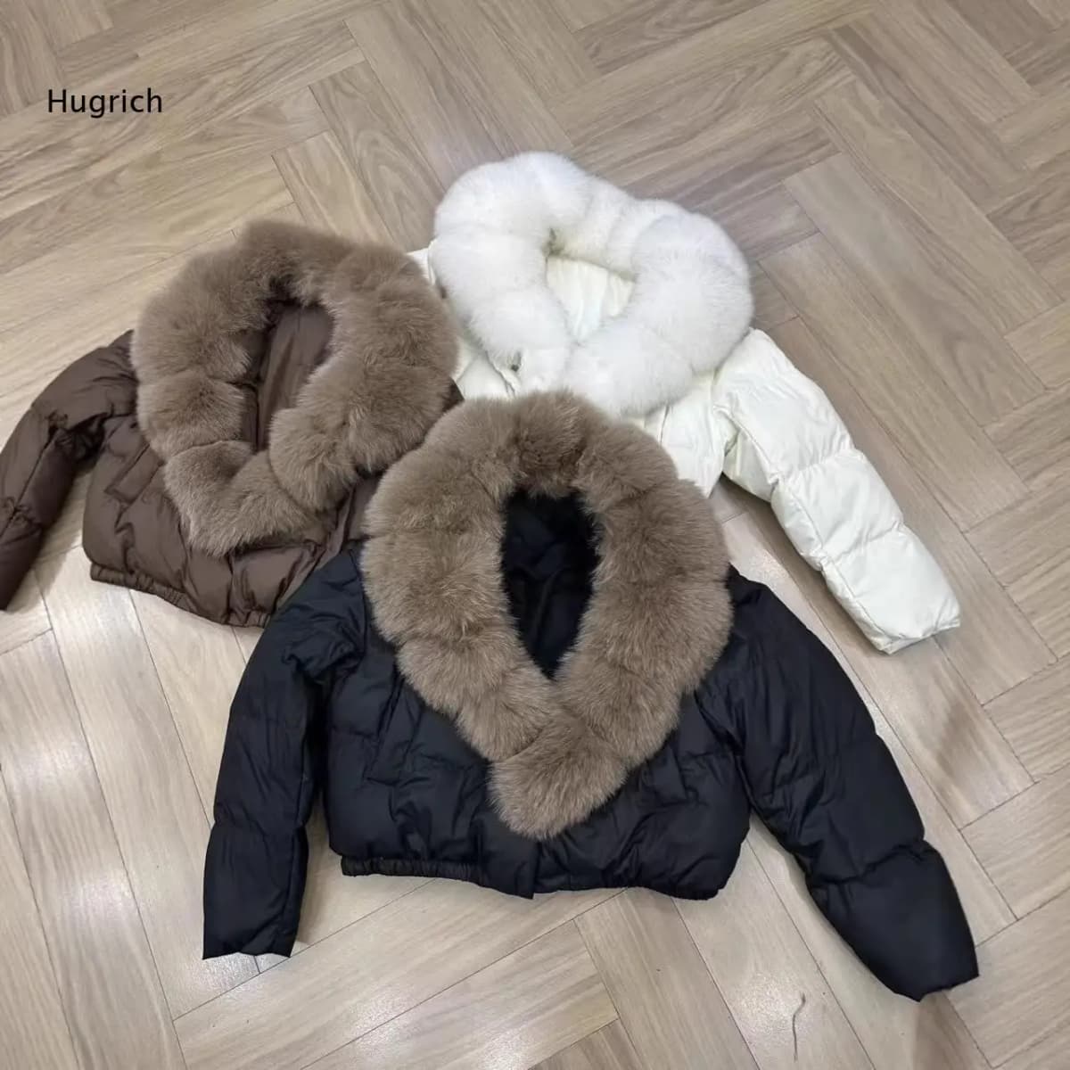 Women's Short Puffer Jacket with Large Faux Fox Fur Collar Thick Warm Down Coat Winter Loose Fit Solid Color Outerwear Fashion