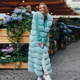 10-section Luxury Faux Fox Fur Winter Vest Jacket Sleeveless Thick Warm Horizontal Striped Long Style Fluffy Fake Fur Overcoat