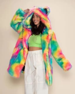 Colorful Faux Fox Fur Hooded Fluffy Teddy Ear Coat For Women Jackets Outwear Long Sleeve Warm Winter Coats Street Casual Coats