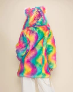 Colorful Faux Fox Fur Hooded Fluffy Teddy Ear Coat For Women Jackets Outwear Long Sleeve Warm Winter Coats Street Casual Coats