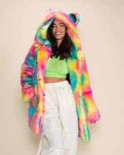 Colorful Faux Fox Fur Hooded Fluffy Teddy Ear Coat For Women Jackets Outwear Long Sleeve Warm Winter Coats Street Casual Coats