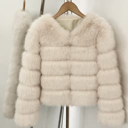 DEABRIOR Women Fake Fur Cropped Jacket V-Neck Long Sleeve Faux Fur Coat New Luxury Winter Warm Fluffy Short Outerwear Female