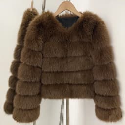 DEABRIOR Women Fake Fur Cropped Jacket V-Neck Long Sleeve Faux Fur Coat New Luxury Winter Warm Fluffy Short Outerwear Female
