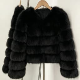 DEABRIOR Women Fake Fur Cropped Jacket V-Neck Long Sleeve Faux Fur Coat New Luxury Winter Warm Fluffy Short Outerwear Female