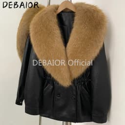 DEBAIOR Women Faux Leather Jacket with Faux Fur Collar New Luxury Winter Warm Thick Outerwear Drawstring Waist Casual Short Coat