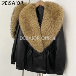 DEBAIOR Women Faux Leather Jacket with Faux Fur Collar New Luxury Winter Warm Thick Outerwear Drawstring Waist Casual Short Coat