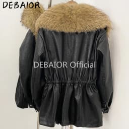 DEBAIOR Women Faux Leather Jacket with Faux Fur Collar New Luxury Winter Warm Thick Outerwear Drawstring Waist Casual Short Coat