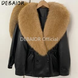 DEBAIOR Women Faux Leather Jacket with Faux Fur Collar New Luxury Winter Warm Thick Outerwear Drawstring Waist Casual Short Coat