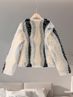 Print Faux Fur Jackets Women Loose O Neck Long Sleeves Fluffy Warm Parka Female 2025 Winter New Chic Fashion Street Outwears