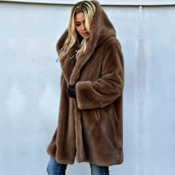 Women Faux Fur Coats Jackets Hooded Mid Length Coat Thick Warm Y2k Streetwear Jacket Elegant Work Outerwear Autumn Winter