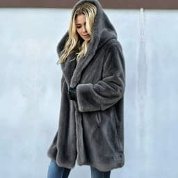 Women Faux Fur Coats Jackets Hooded Mid Length Coat Thick Warm Y2k Streetwear Jacket Elegant Work Outerwear Autumn Winter