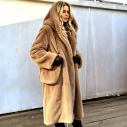 Women Faux Fur Coats Jackets Hooded Mid Length Coat Thick Warm Y2k Streetwear Jacket Elegant Work Outerwear Autumn Winter