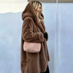 Women Faux Fur Coats Jackets Hooded Mid Length Coat Thick Warm Y2k Streetwear Jacket Elegant Work Outerwear Autumn Winter