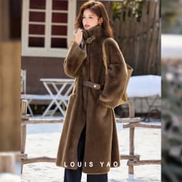 LOUIS YAO Stand Collar Faux Fur Women's Long Coat 2025 Winter Vintage Soft Faux Mink Chic Street Wear Long-Sleeved Warm Coat