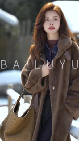 LOUIS YAO Stand Collar Faux Fur Women's Long Coat 2025 Winter Vintage Soft Faux Mink Chic Street Wear Long-Sleeved Warm Coat