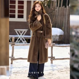 LOUIS YAO Stand Collar Faux Fur Women's Long Coat 2025 Winter Vintage Soft Faux Mink Chic Street Wear Long-Sleeved Warm Coat