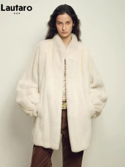 Lautaro Autumn Winter Thick Warm Faux Mink Fur Coat Women Stand Collar Luxury High Quality Elegant Chic Fluffy Overcoat 2026