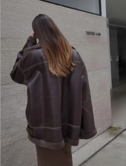 Women Faux Leather Faux Fur Shearling Jacket, Thick Warm Autumn Winter Vintage Outerwear