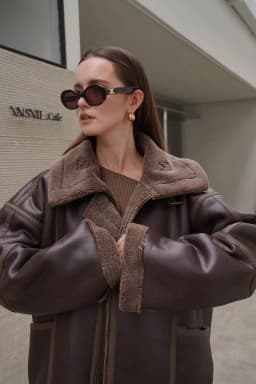 Women Faux Leather Faux Fur Shearling Jacket, Thick Warm Autumn Winter Vintage Outerwear