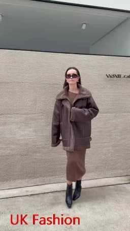 Women Faux Leather Faux Fur Shearling Jacket, Thick Warm Autumn Winter Vintage Outerwear