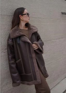 Women Faux Leather Faux Fur Shearling Jacket, Thick Warm Autumn Winter Vintage Outerwear