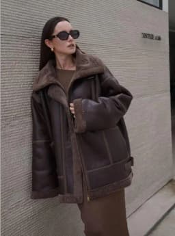 Women Faux Leather Faux Fur Shearling Jacket, Thick Warm Autumn Winter Vintage Outerwear