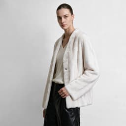 Amii V-Neck Faux Fur Coat Long Sleeve Warm Casual Minimalist Luxury Soft 2026 Winter Women's Fur Coat 12644057