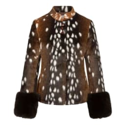 HH Vintage Deer Print Faux Fur Jacket Women Stand Collar Long Sleeve Slim Buttons Coat 2026 Winter Female Street Warm Outerwear