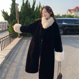 Women Faux Fur Long Coats Jackets Turn Down Collar Coat Thick Warm Y2k Streetwear Jacket Elegant Work Outerwear Autumn Winter