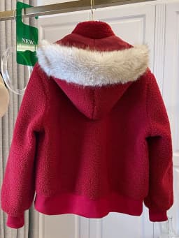 Cute Red Faux Lamb Coat Women Loose Sweet Fashion Winter Warm Kawaii Jackets Casual Long Sleeve Female Hooded Zipper Outwear Top