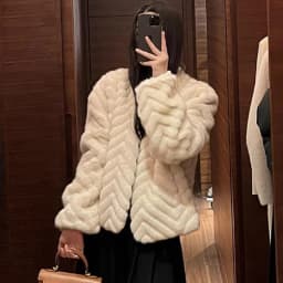 Elegant V Neck Herringbone Short Faux Mink Fur Jacket Women Long Sleeve Plush Jackets Woman Autumn Winter Fluffy Warm Outerwear