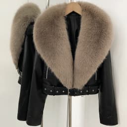 DEBAIOR Women Cropped Faux Leather Jacket with Faux Fur Collar Luxury Winter Warm Biker Coat Female New Belted Short Outerwear