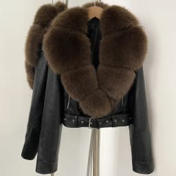 DEBAIOR Women Cropped Faux Leather Jacket with Faux Fur Collar Luxury Winter Warm Biker Coat Female New Belted Short Outerwear