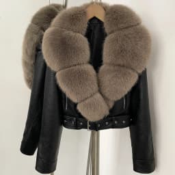 DEBAIOR Women Cropped Faux Leather Jacket with Faux Fur Collar Luxury Winter Warm Biker Coat Female New Belted Short Outerwear