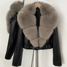 DEBAIOR Women Cropped Faux Leather Jacket with Faux Fur Collar Luxury Winter Warm Biker Coat Female New Belted Short Outerwear