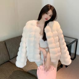 Fashion Round Neck Faux Mink Fur Coat Women Autumn Winter Warm Fluffy Cropped Outerwear Woman Elegant Party Wear Plush Jacket