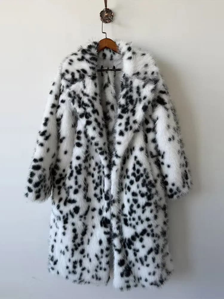 Women Leopard Print Long Faux Fur Coat Oversized Lapel Open Front Thick Warm Maxi Jacket 2026 Winter Y2k Luxury Lady Outerwear