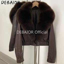 DEBAIOR Women Faux Leather Short Jacket with Faux Fur Collar Luxury Winter Warm Cropped Coat New Long Sleeve Casual Outerwear